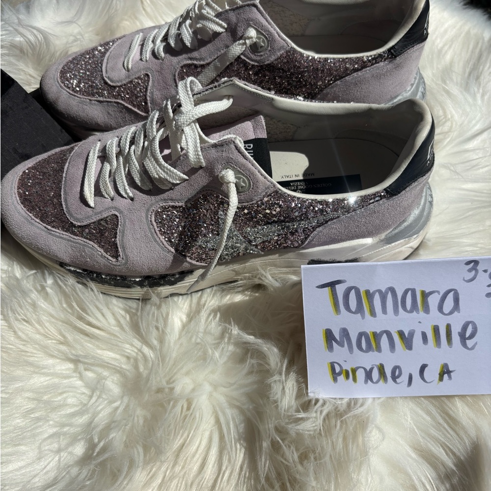 Golden Goose Gray Silver Sneakers with Suede and Glitter
